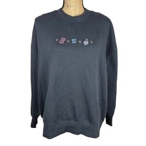 Vans Embroidered Floral Spellout Crewneck Sweatshirt Oversized Skater Size Small